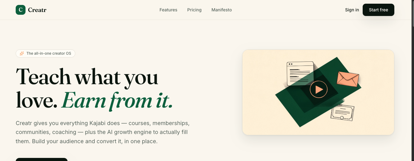 Creatr website screenshot