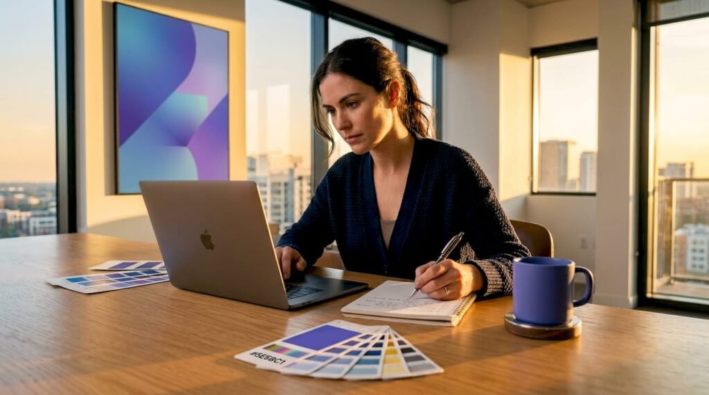 Digital marketer reviewing website color palettes