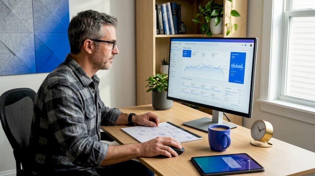 Business owner reviews website UX dashboard