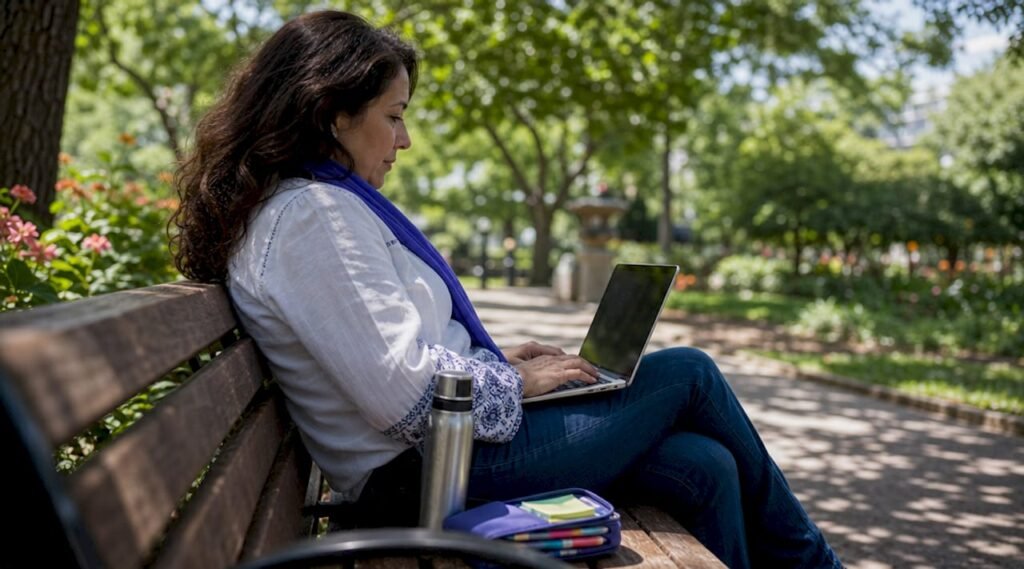 Local business owner reviewing website analytics on laptop