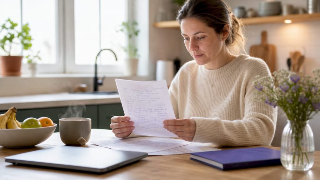 Business owner reviewing website copy drafts
