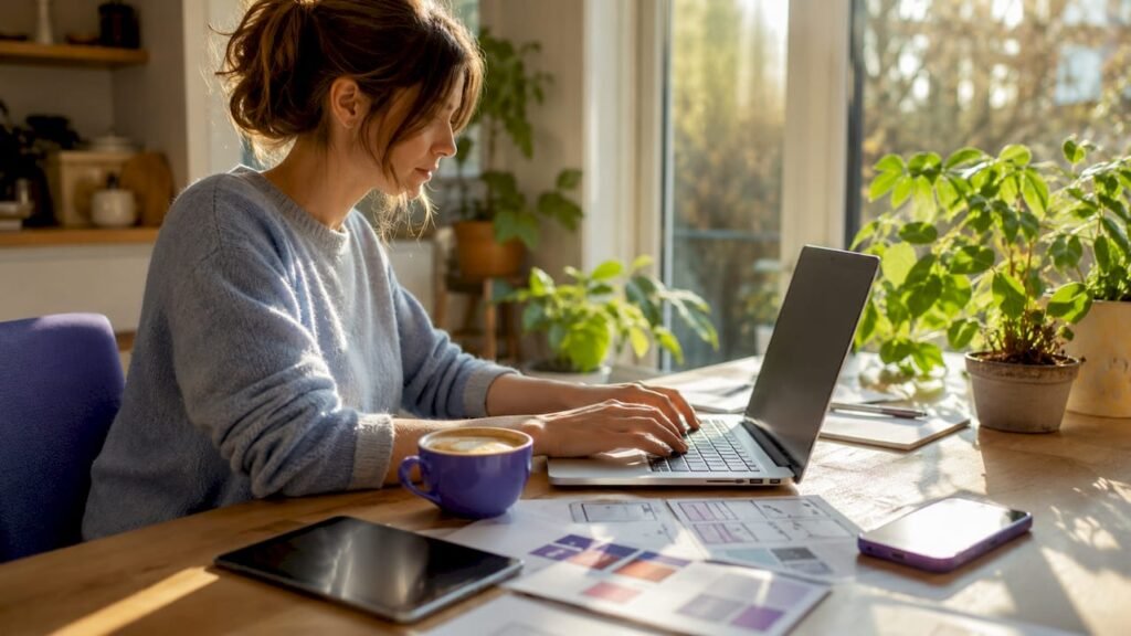 Web designer typing on laptop for responsive design