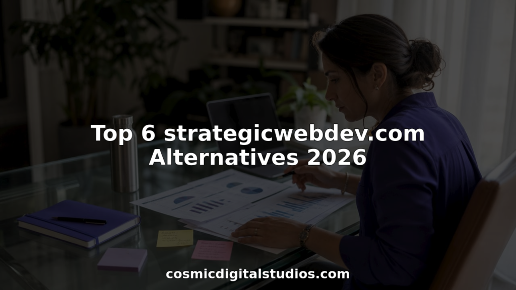 Business consultant reviewing website alternatives at desk