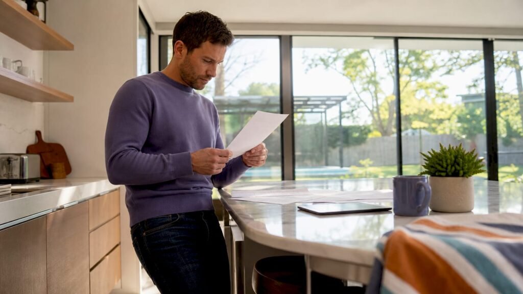 Business owner reviewing service guarantee documents