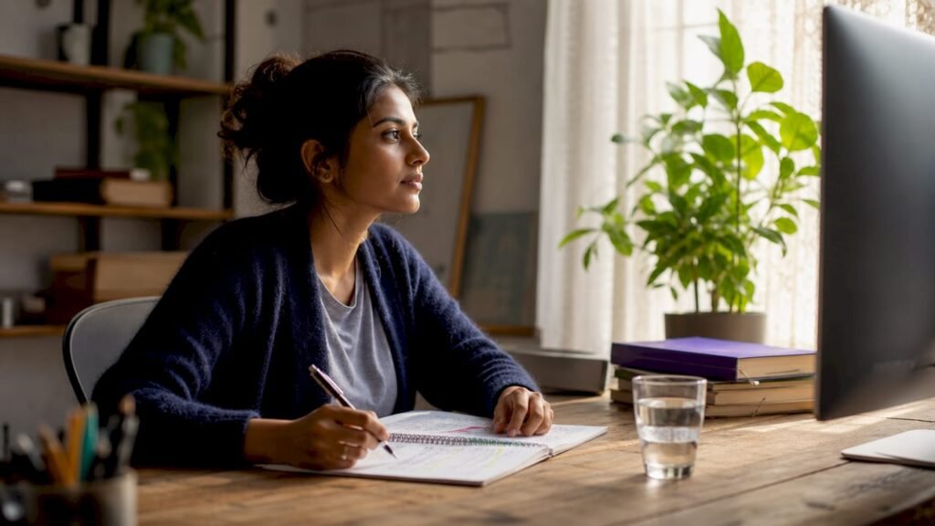 Woman analyzing website traffic on computer
