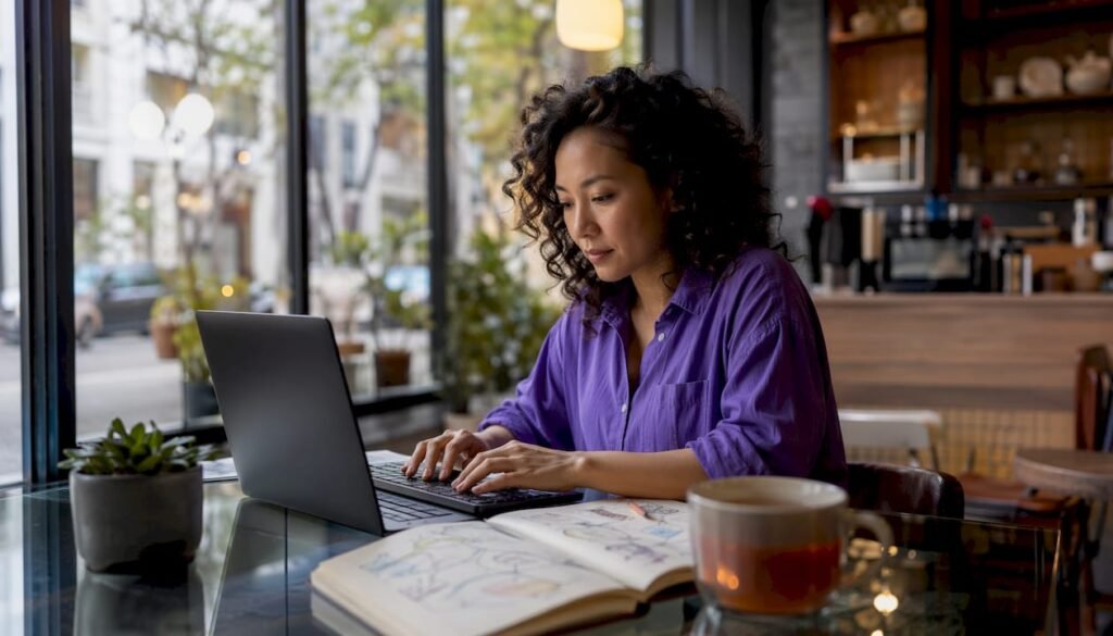 Woman embedding interactive map on computer