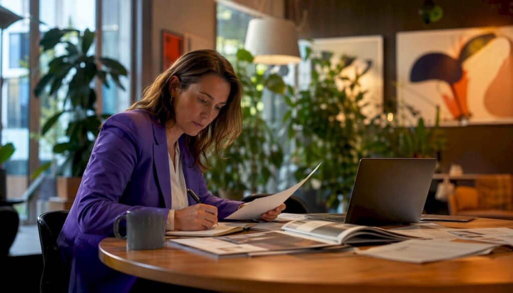 Project manager reviewing enterprise studio portfolios