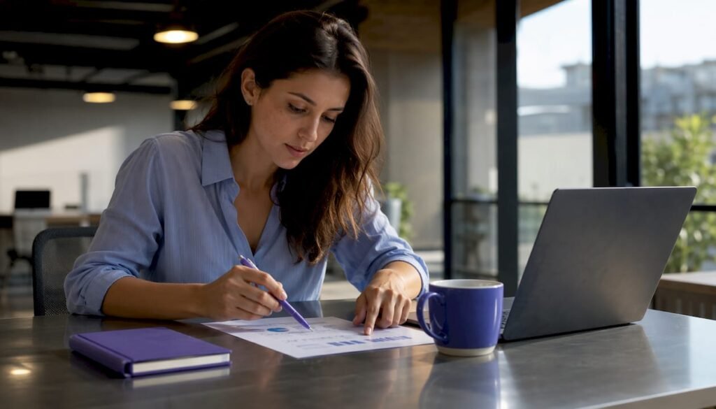 Coach working on SEO strategy at home table