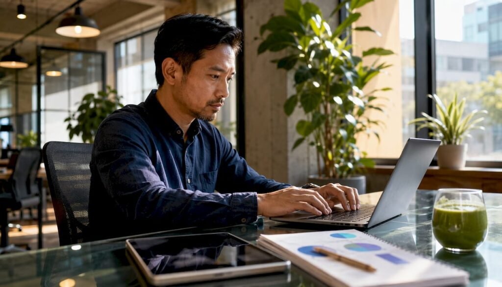 Small business owner setting up online listing