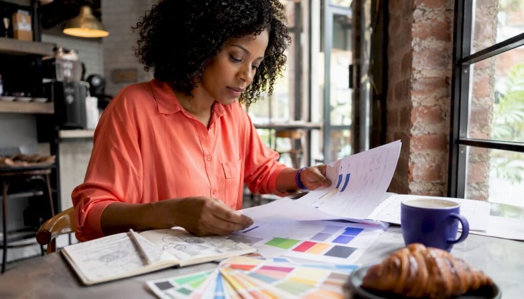 UX designer reviewing digital web standards documents