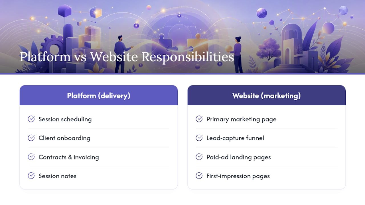 Why your coaching platform and your website need to work together — overview diagram