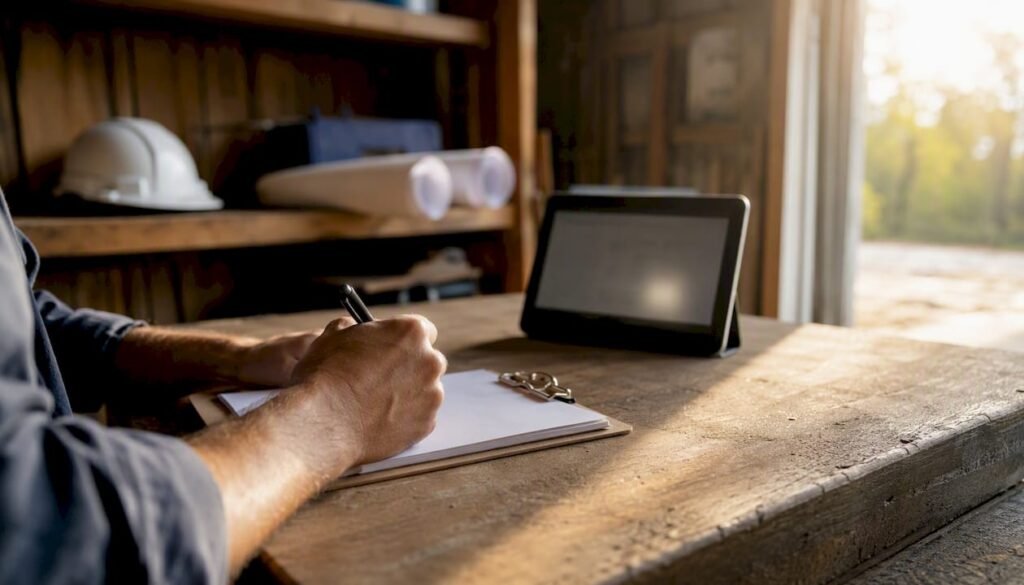 Contractor planning appointments with tablet and clipboard