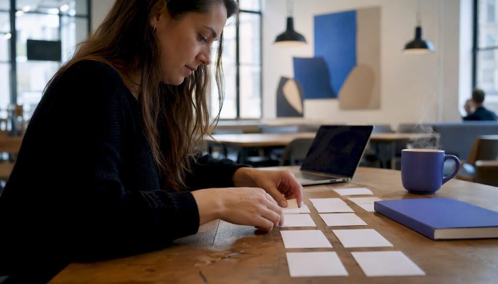 Hands sorting customer data cards for seed audience