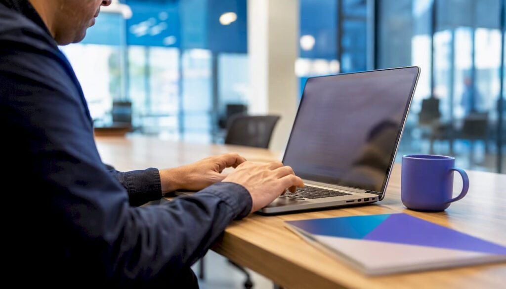 Hands coding structured data on laptop keyboard